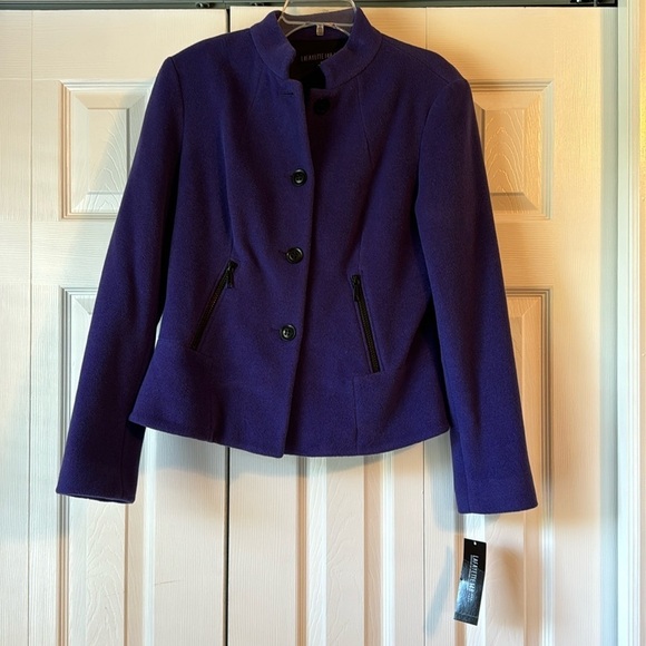 NWT Lafayette 148 Purple Wool-Blend Mandarin Collar Evening Jacket sz 6 - Picture 2 of 14